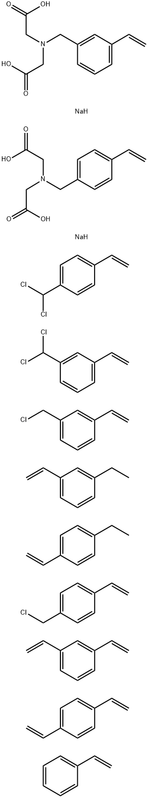 Glycine, N-(carboxymethyl)-N-[(3-ethenylphenyl)methyl]-, disodium salt, polymer with N-(carboxymethyl)-N-[(4-ethenylphenyl) methyl]glycine disodium salt, 1-(chloromethyl)-3-ethenylbenzene, 1-(chloromethyl)-4-ethenylbenzene, 1-(dichloromethyl)-3-ethenylben 结构式