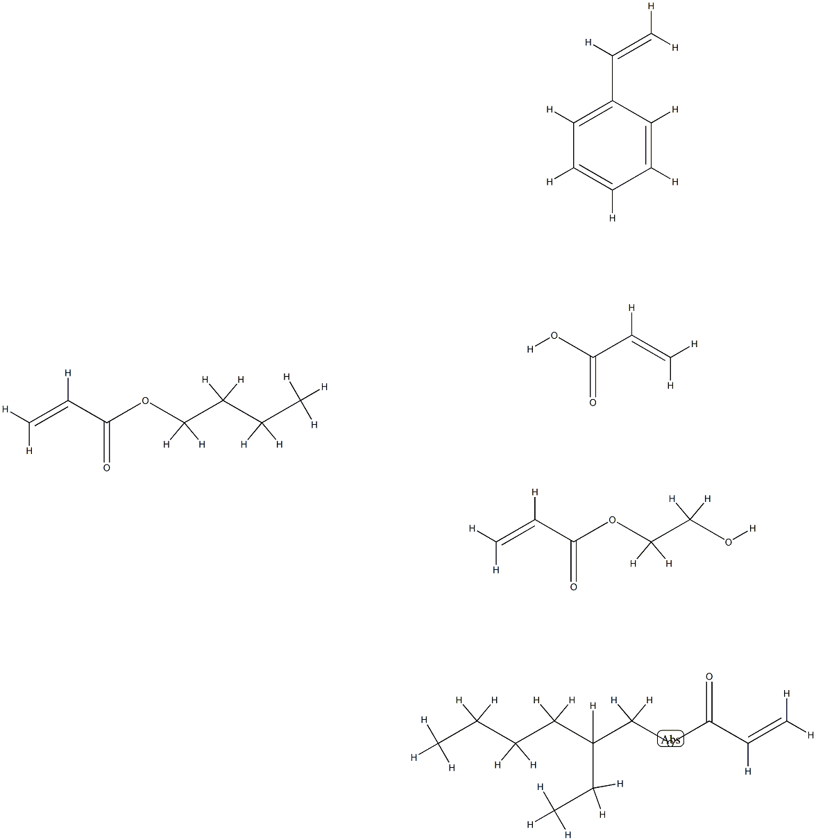 2-Propenoic acid, polymer with butyl 2-propenoate, ethenylbenzene, 2-ethylhexyl 2-propenoate and 2-hydroxyethyl 2-propenoate 结构式