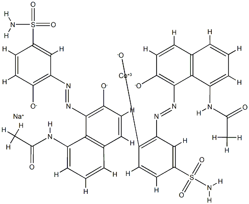 Cobaltate(1-), bis[N-[8-[[5-(aminosulfonyl) -2-hydroxyphenyl]azo]-7-hydroxy-1-naphthalenyl ]acetamidato(2-)]-, sodium 结构式