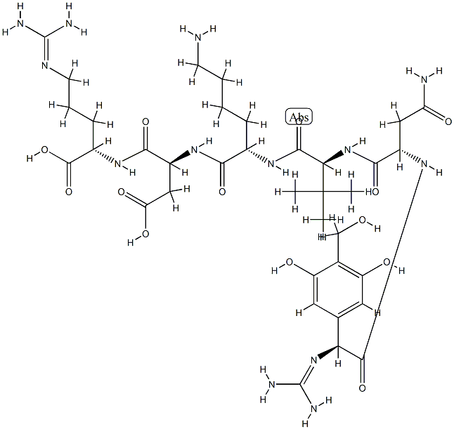 (2S)-2-[[(2S)-2-[[(2S)-6-amino-2-[[(2S)-2-[[(2S)-3-carbamoyl-2-[[(2S)- 2-(diaminomethylideneamino)-2-[3,5-dihydroxy-4-(hydroxymethyl)phenyl]a cetyl]amino]propanoyl]amino]-3,3-dimethyl-butanoyl]amino]hexanoyl]amin o]-3-carboxy-propanoyl]amino]-5-(diaminomethylideneamino)pentanoic aci d Structure