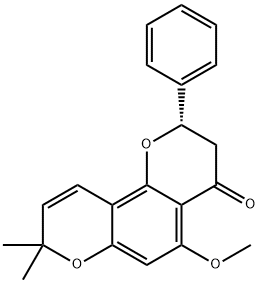 (S)-2,3-Dihydro-5-methoxy-8,8-dimethyl-2-phenyl-4H,8H-benzo[1,2-b:3,4-b']dipyran-4-one 结构式