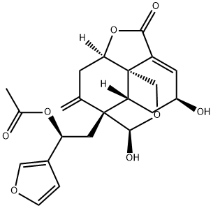 (1R,10aR)-7-[(S)-2-Acetoxy-2-(3-furyl)ethyl]-6,6aβ,7,8-tetrahydro-5β,8α-dihydroxy-11-methylene-1β,7β-ethanofuro[3,4-i][2]benzopyran-3(5H)-one 结构式