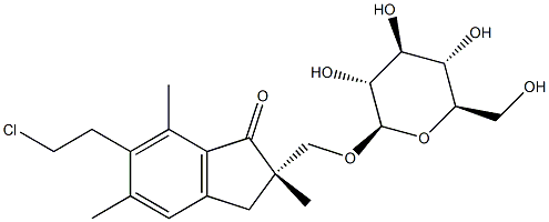 (S)-6-(2-Chloroethyl)-2-[(β-D-glucopyranosyloxy)methyl]-2,3-dihydro-2,5,7-trimethyl-1H-inden-1-one 结构式