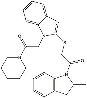 1H-Indole,2,3-dihydro-2-methyl-1-[[[1-[2-oxo-2-(1-piperidinyl)ethyl]-1H-benzimidazol-2-yl]thio]acetyl]-(9CI) 结构式