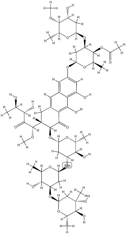 3'''-O-(3-C-Methyl-2,6-dideoxy-α-L-arabino-hexopyranosyl)olivomycin D 结构式