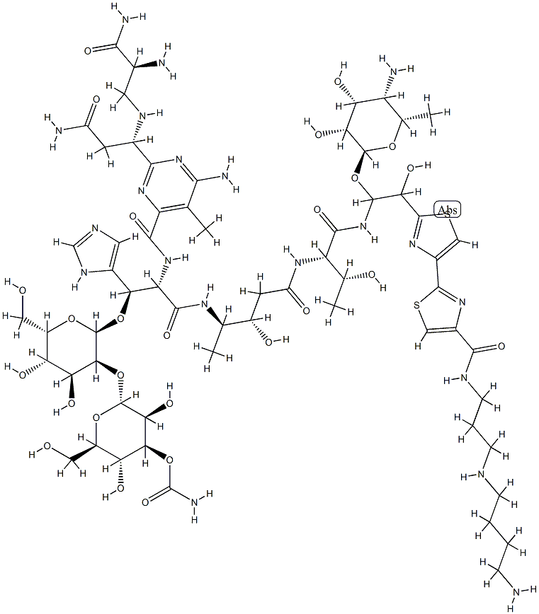 N1-[3-[(4-Aminobutyl)amino]propyl]-13-[(4-amino-4,6-dideoxy-α-L-talopyranosyl)oxy]-19-demethyl-12-hydroxybleomycinamide 结构式
