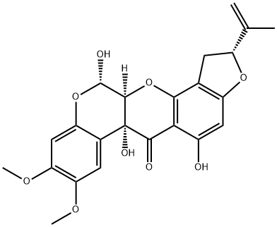 (2R)-1,2,12,12aα-Tetrahydro-5,6aα,12α-trihydroxy-8,9-dimethoxy-2α-(1-methylvinyl)[1]benzopyrano[3,4-b]furo[2,3-h][1]benzopyran-6(6aH)-one 结构式