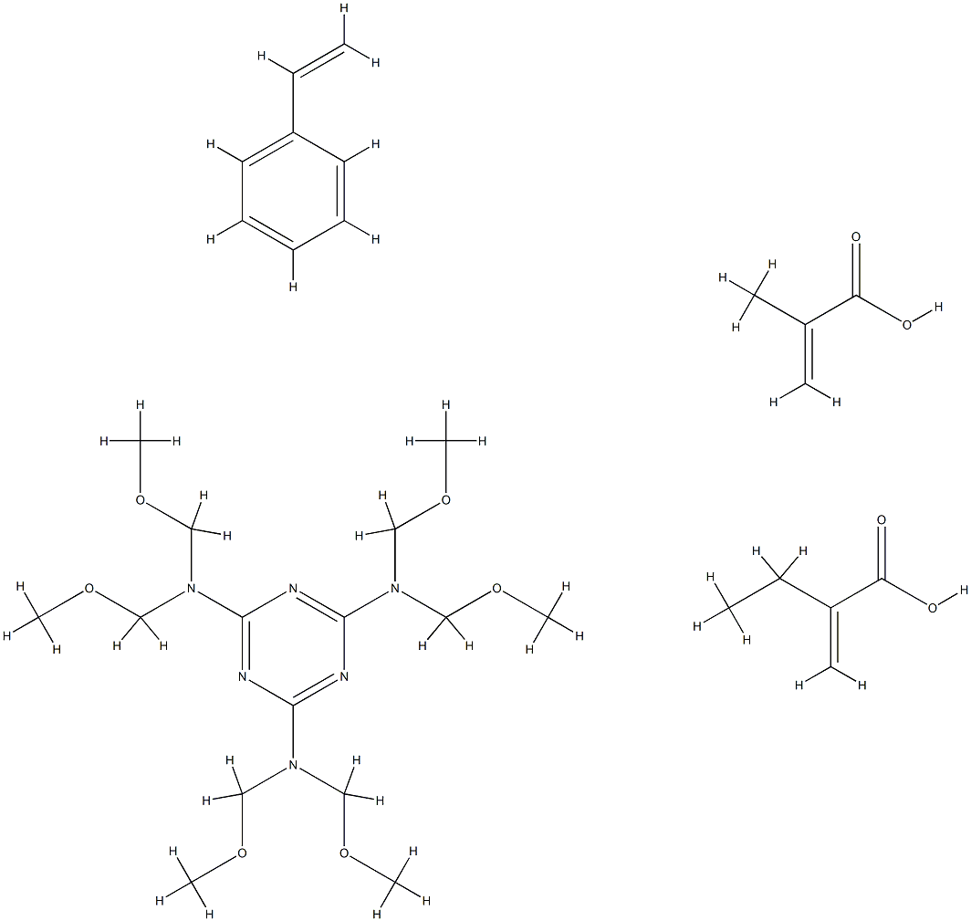 2-Propenoic acid, 2-methyl-, polymer with ethenylbenzene, ethyl 2-propenoate and N,N,N',N',N'',N''-hexakis( methoxymethyl)-1,3,5-triazine-2,4,6-triamine Structure