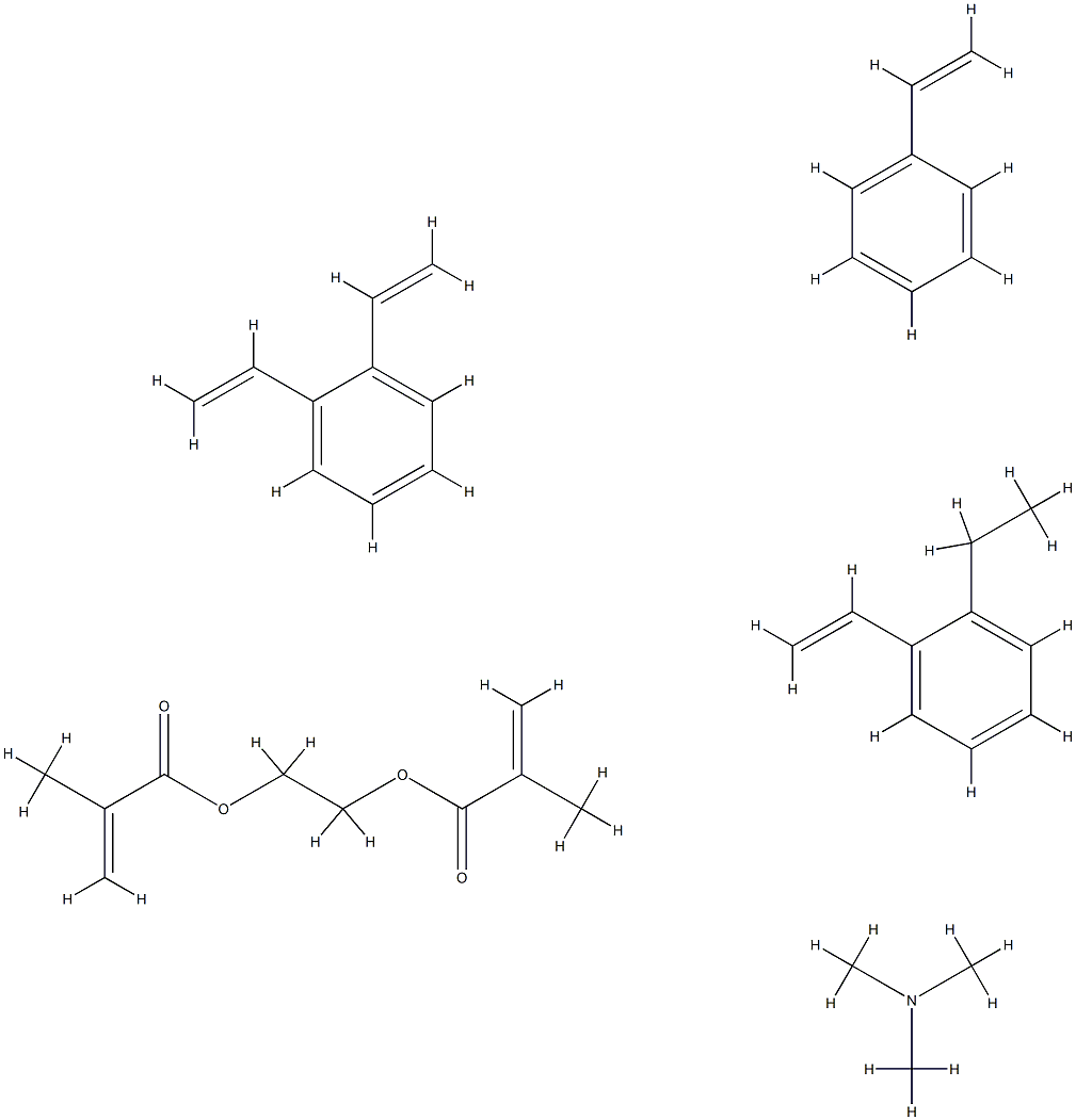 2-Propenoic acid, 2-methyl-, 1,2-ethanediyl ester, polymer with diethenylbenzene, ethenylbenzene and ethenylethylbenzene, chloromethylated, reaction products with trimethylamine 结构式