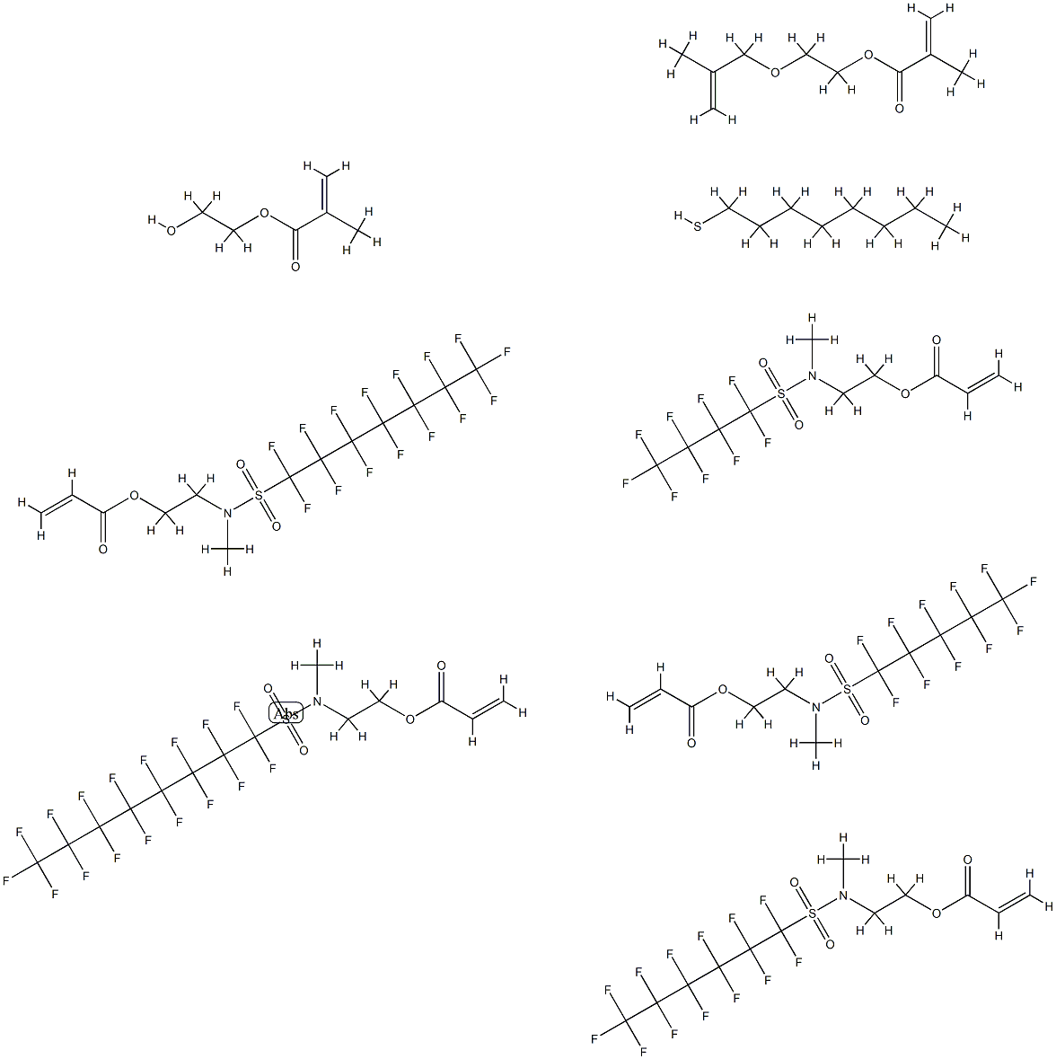 2-Propenoic acid, 2-[[(heptadecafluorooctyl) sulfonyl]methylamino]ethyl ester, telomer with 2-[methyl[(nonafluorobutyl)sulfonyl]amino]ethyl 2-propenoate, α-(2-methyl-1-oxo-2- propenyl)-ω-hydroxypoly(oxy-1,2-ethanediyl ), α-(2-methyl-1-oxo-2-propenyl)-ω-[(|