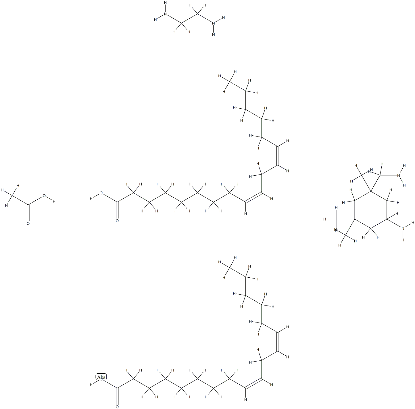 9,12-Octadecadienoic acid (Z,Z)-, dimer, polymer with 5-amino-1,3,3-trimethylcyclohexanemethanamine and 1,2-ethanediamine, acetate 结构式