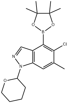 5-chloro-6-methyl-1-(tetrahydro-2H-pyran-2-yl)-4-(4,4,5,5-tetramethyl-1,3,2-dioxaborolan-2-yl)-1H-indazole Struktur