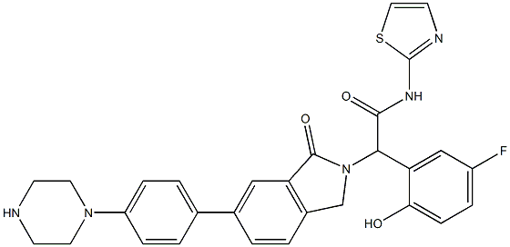2-(5-fluoro-2-hydroxyphenyl)-2-(1-oxo-6-(4-(piperazin-1-yl)phenyl)isoindolin-2-yl)-N-(thiazol-2-yl)acetamide Struktur