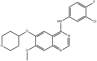 N-(3-chloro-4-fluorophenyl)-7-methoxy-6-((tetrahydro-2H-pyran-4-yl)oxy)quinazolin-4-amine 结构式