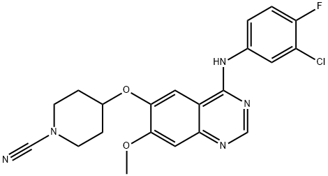 4-[(3-chloro-4-fluoro-phenyl)amino]-6-(1-cyano-piperidin-4-yloxy)-7-methoxy-quinazoline 结构式