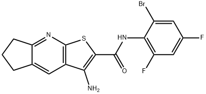 3-アミノ-N-(2-ブロモ-4,6-ジフルオロフェニル)-6,7-ジヒドロ-5H-シクロペンタ[b]チエノ[3,2-e]ピリジン-2-カルボアミド 化学構造式