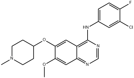 4-[(3-chloro-4-fluoro-phenyl)amino]-6-(1-methyl-piperidin-4-yloxy)-7-methoxy-quinazoline 结构式