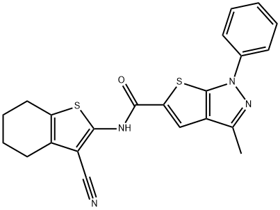 1H-Thieno[2,3-c]pyrazole-5-carboxamide,N-(3-cyano-4,5,6,7-tetrahydrobenzo[b]thien-2-yl)-3-methyl-1-phenyl-(9CI) 结构式