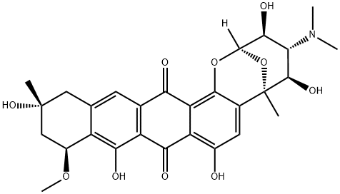 (2R)-4α-(Dimethylamino)-3,4,5,6,11,12,13,14-octahydro-3β,5β,8,10,13α-pentahydroxy-11β-methoxy-6,13-dimethyl-2α,6α-epoxy-2H-naphthaceno[1,2-b]oxocin-9,16-dione 结构式