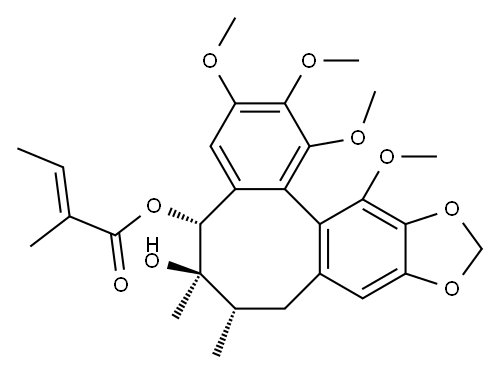 (5R)-6β,7β-Dimethyl-1,2,3,12-tetramethoxy-10,11-methylenedioxy(5,6,7,8-tetrahydrodibenzo[a,c]cyclooctene)-5β,6α-diol 5-[(E)-2-methyl-2-butenoate] Structure