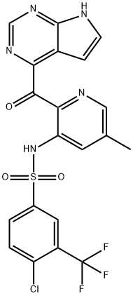 4-クロロ-N-(5-メチル-2-{7H-ピロロ[2,3-d]ピリミジン-4-カルボニル}ピリジン-3-イル)-3-(トリフルオロメチル)ベンゼンスルホンアミド 化学構造式