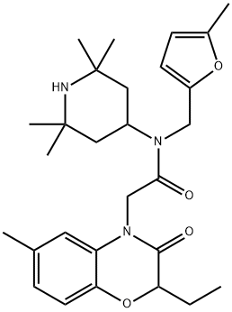 4H-1,4-Benzoxazine-4-acetamide,2-ethyl-2,3-dihydro-6-methyl-N-[(5-methyl-2-furanyl)methyl]-3-oxo-N-(2,2,6,6-tetramethyl-4-piperidinyl)-(9CI) 结构式