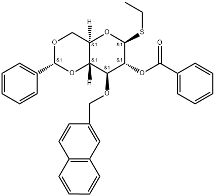 Ethyl 2-O-benzoyl-3-O-(2-methylnaphthyl)-4,6-O-benzylidene-1-thio-β-D-glucopyranoside Struktur