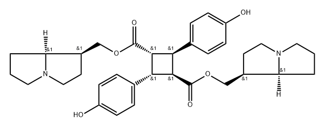 bis[[(1R,8R)-2,3,5,6,7,8-hexahydro-1H-pyrrolizin-1-yl]methyl] 2,4-bis(4-hydroxyphenyl)cyclobutane-1,3-dicarboxylate 结构式