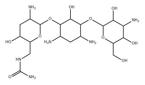 4-O-[2-Amino-6-[(aminocarbonyl)amino]-2,3,6-trideoxy-α-D-ribo-hexopyranosyl]-6-O-(3-amino-3-deoxy-α-D-glucopyranosyl)-2-deoxy-D-streptamine 结构式