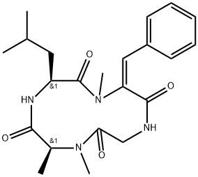 (2E)-3-Phenyl-N-methylcyclo(Dha-Gly-N-methyl-L-Ala-L-Leu-) 结构式