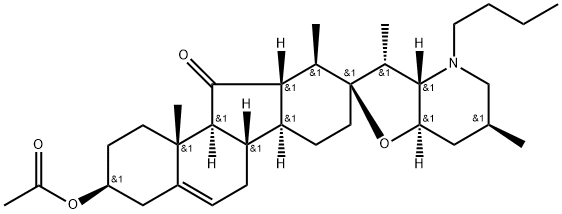 (13R)-3β-(Acetyloxy)-28-butyl-17,23β-epoxy-12β,13α-dihydroveratraman-11-one 结构式