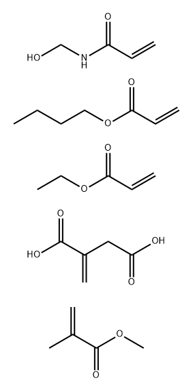 Butanedioic acid, methylene-, polymer with butyl 2-propenoate, ethyl 2-propenoate, N-(hydroxymethyl)-2-propenamide and methyl 2-methyl-2-propenoate Structure