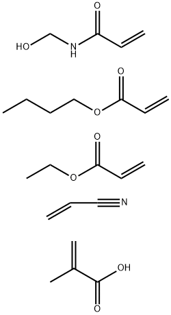 2-Propenoic acid, 2-methyl-, polymer with butyl 2-propenoate, ethyl2-propenoate, N-(hydroxymethyl)-2-propenamide and 2-propenenitrile Structure