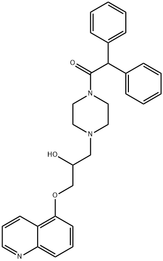 1-[4-[2-羟基-3-(5-喹啉基氧基)丙基]-1-哌嗪基]-2,2-二苯基乙酮, 129716-58-1, 结构式