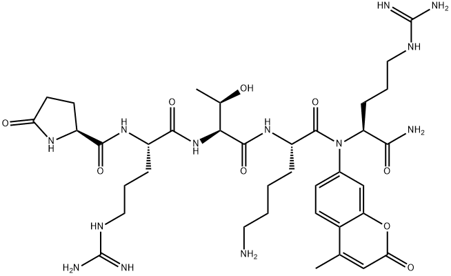 L-PYROGLUTAMYL-L-ARGINYL-L-THREONYL-L-LYSYL-L-ARGININE 4-METHYLCOUMARYL-7-AMIDE Struktur