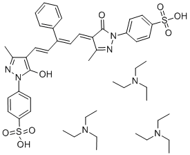 4-[5-ヒドロキシ-3-メチル-4-[3-フェニル-5-[[1-(4-スルホフェニル)-3-メチル-4,5-ジヒドロ-5-オキソ-1H-ピラゾール]-4-イリデン]-1,4-ペンタジエニル]-1H-ピラゾール-1-イル]ベンゼンスルホン酸 化学構造式