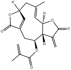 2-メチルプロペン酸(3aR,4S,9R,11E,12aR)-2,3,3a,4,5,9,10,12a-オクタヒドロ-2,7-ジオキソ-11-メチル-3-メチレン-7H-9,6-メテノフロ[2,3-f]オキサシクロウンデシン-4-イル 化学構造式