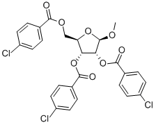 メチル2,3,5-トリ-O-(4-クロロベンゾイル)-Β-D-リボフラノシド 化学構造式