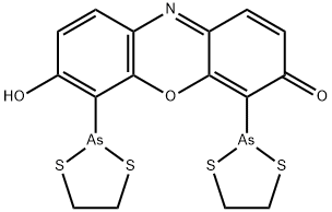 4,6-ビス(1,3,2-ジチアルソラン-2-イル)-7-ヒドロキシ-3H-フェノキサジン-3-オン 化学構造式