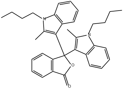 3,3-ビス(1-ブチル-2-メチル-1H-インドール-3-イル)-1(3H)-イソベンゾフラノン 化学構造式
