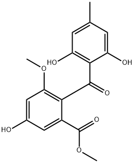 2,4',6-トリヒドロキシ-4-メチル-2'-(メトキシカルボニル)-6'-メトキシベンゾフェノン 化学構造式