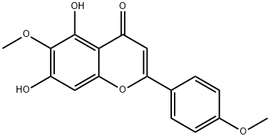 2-(4-メトキシフェニル)-5,7-ジヒドロキシ-6-メトキシ-4H-1-ベンゾピラン-4-オン 化学構造式