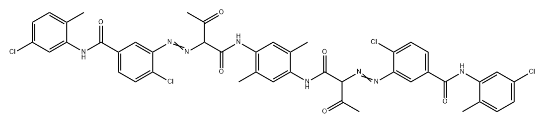 3,3'-[(2,5-ジメチル-1,4-フェニレン)ビス[イミノ(1-アセチル-2-オキソ-2,1-エタンジイル)アゾ]]ビス[4-クロロ-N-(5-クロロ-2-メチルフェニル)ベンズアミド] 化学構造式