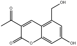 3-アセチル-7-ヒドロキシ-5-(ヒドロキシメチル)-2H-1-ベンゾピラン-2-オン 化学構造式