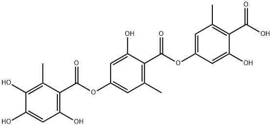 2-Hydroxy-6-methyl-4-[(3,4,6-trihydroxy-2-methylbenzoyl)oxy]benzoic acid 4-carboxy-3-hydroxy-5-methylphenyl ester 结构式