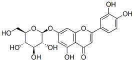 7-(β-D-グルコピラノシルオキシ)-2-(3,4-ジヒドロキシフェニル)-5-ヒドロキシ-4H-1-ベンゾピラン-4-オン 化学構造式