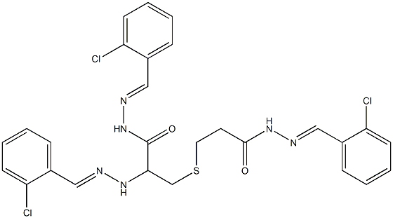N-[(2-chlorophenyl)methylideneamino]-3-[2-[[(2-chlorophenyl)methyliden eamino]carbamoyl]ethylsulfanyl]propanamide 结构式