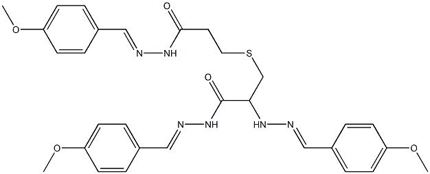 N-[(4-methoxyphenyl)methylideneamino]-3-[2-[[(4-methoxyphenyl)methylid eneamino]carbamoyl]ethylsulfanyl]propanamide 结构式