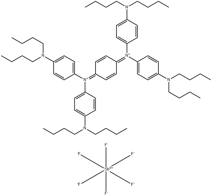 N,N’-2,5-环己二烯-1,4-二基双[4-(二丁氨基)-N-[4-(二丁氨基)苯基]苯铵,双[(OC-6-11)-六氟锑酸盐(1-)] 结构式