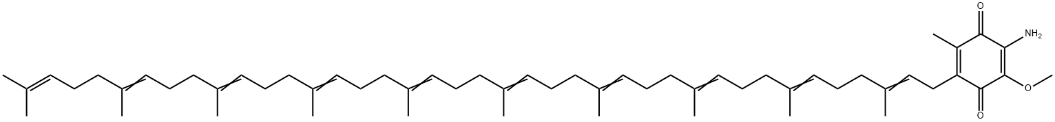 2-アミノ-5-(3,7,11,15,19,23,27,31,35,39-デカメチル-2,6,10,14,18,22,26,30,34,38-テトラコンタデカエニル)-3-メトキシ-6-メチル-2,5-シクロヘキサジエン-1,4-ジオン 化学構造式